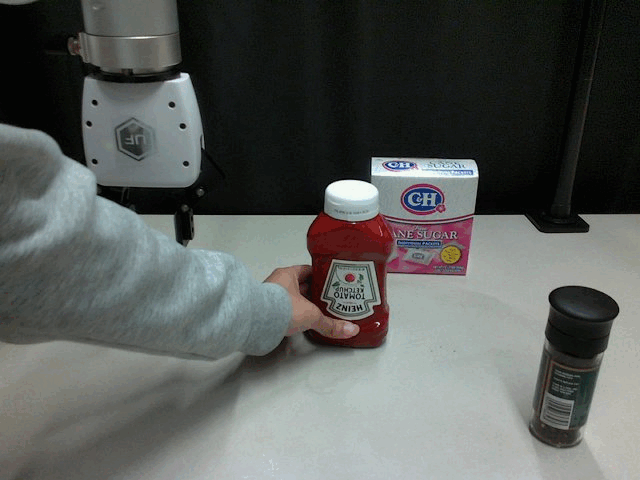 Robot following ketchup bottle